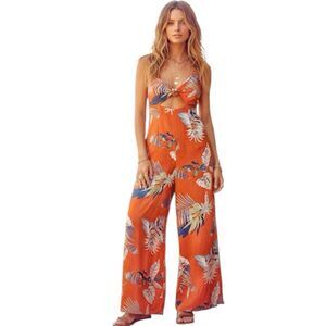 Forever 21 Womens Jumpsuit Pants Sz Small Romper Y2k 90s Floral Resort Bohemian